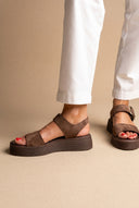 Flatform Sandals Ankle Strap - Brown Suede