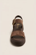 Flatform Sandals Ankle Strap - Brown Suede