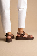 Flatform Sandals Ankle Strap - Brown Suede