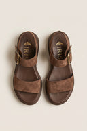 Flatform Sandals Ankle Strap - Brown Suede