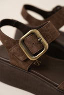 Flatform Sandals Ankle Strap - Brown Suede