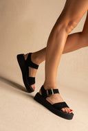 Flatform Sandals Ankle Strap - Black Suede