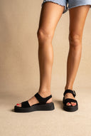 Flatform Sandals Ankle Strap - Black Suede