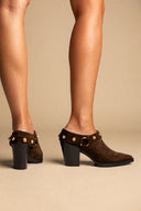Studded Clogs Block Heel - Brown Suede