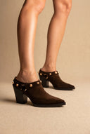 Studded Clogs Block Heel - Brown Suede-Studded Clogs Block Heel - Brown Suede