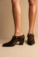 Studded Clogs Block Heel - Brown Suede-Studded Clogs Block Heel - Brown Suede