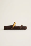 Flatform Sandals Chain Detail - Brown Suede