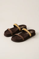 Flatform Sandals Chain Detail - Brown Suede