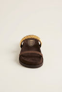 Flatform Sandals Chain Detail - Brown Suede