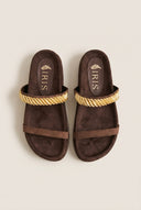 Flatform Sandals Chain Detail - Brown Suede
