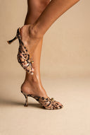 Pearl Strap Mules Slim Heel – Leopard Satin