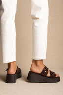 Platform Sandals Metal Detail - Brown Suede