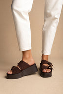 Platform Sandals Metal Detail - Brown Suede