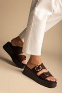Platform Sandals Metal Detail - Brown Suede