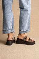 Platform Sandals Metal Detail - Olive Suede