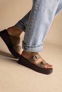 Platform Sandals Metal Detail - Olive Suede