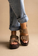 Platform Sandals Metal Detail - Olive Suede