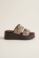 Platform Sandals Metal Detail - Taupe Suede