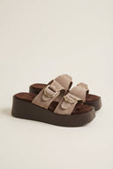 Platform Sandals Metal Detail - Taupe Suede