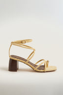 Toe Ring Sandals Low Block Heel - Yellow Suede