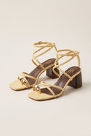 Toe Ring Sandals Low Block Heel - Yellow Suede