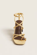 Toe Ring Sandals Low Block Heel - Yellow Suede