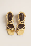 Toe Ring Sandals Low Block Heel - Yellow Suede