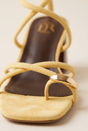 Toe Ring Sandals Low Block Heel - Yellow Suede