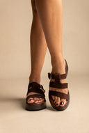 Platform Sandals Buckle Strap - Brown Suede