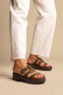 Platform Sandals Buckle Strap - Olive Suede