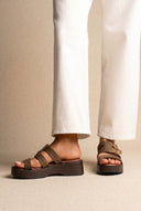 Platform Sandals Buckle Strap - Olive Suede
