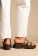 Platform Sandals Buckle Strap - Olive Suede