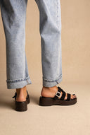 Platform Sandals Buckle Strap - Black Suede