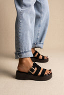 Platform Sandals Buckle Strap - Black Suede