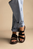 Platform Sandals Buckle Strap - Black Suede