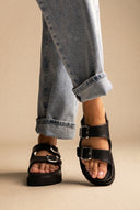 Flatform Buckle Sandals - Black