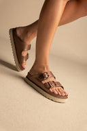 Flatform Buckle Sandalen – Matte Rose Gold