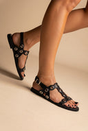 Studded Sandálias Side Strap - Preto Matte