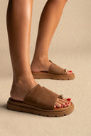 Toe Ring Flatform Sandals - Taupe Suede