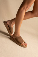 Toe Ring Flatform Sandals - Taupe Suede