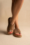 Toe Ring Flatform Sandals - Taupe Suede