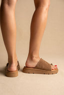 Toe Ring Flatform Sandals - Taupe Suede