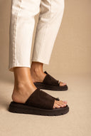 Toe Ring Flatform-Sandalen – Dark Brown Veloursleder