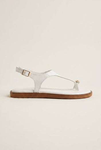 Toe Ring Sandals Metal Detail - White Matte