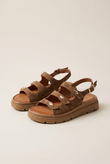 Buckle Strap Sandals - Taupe Suede