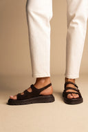 Buckle Strap Sandals - Dark Brown Suede-Buckle Strap Sandals - Dark Brown Suede