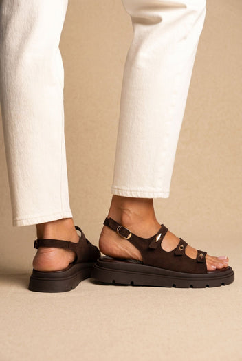 Buckle Strap Sandals - Dark Brown Suede