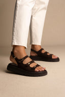 Buckle Strap Sandals - Dark Brown Suede