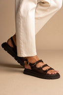 Buckle Strap Sandals - Dark Brown Suede-Buckle Strap Sandals - Dark Brown Suede