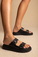 Flatform Sandals Buckle Straps - Black Matte-Flatform Sandals Buckle Straps - Black Matte